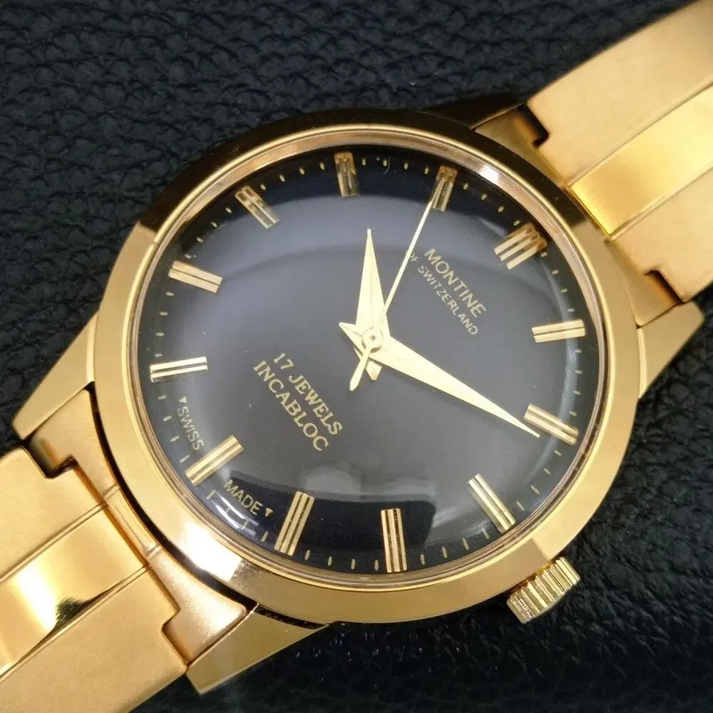 Vintage 1984 Montine Of Switzerland Manual Mens Gold Watch W/Steel Strap